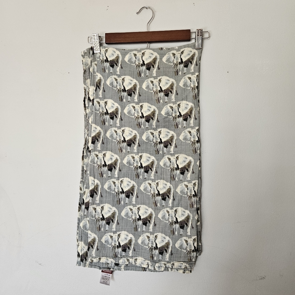 Milkbarn Organic Cotton Muslin Swaddle Blanket - Grey Elephant 47"